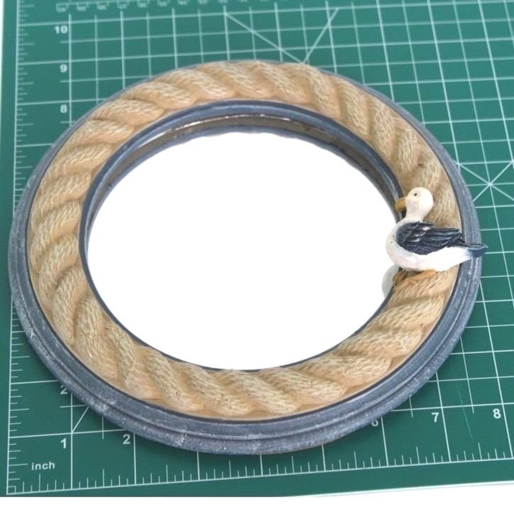 Nautical Rope Round Wall Mirror Seagull Figurine Coastal Beach House Blue‎ 8"